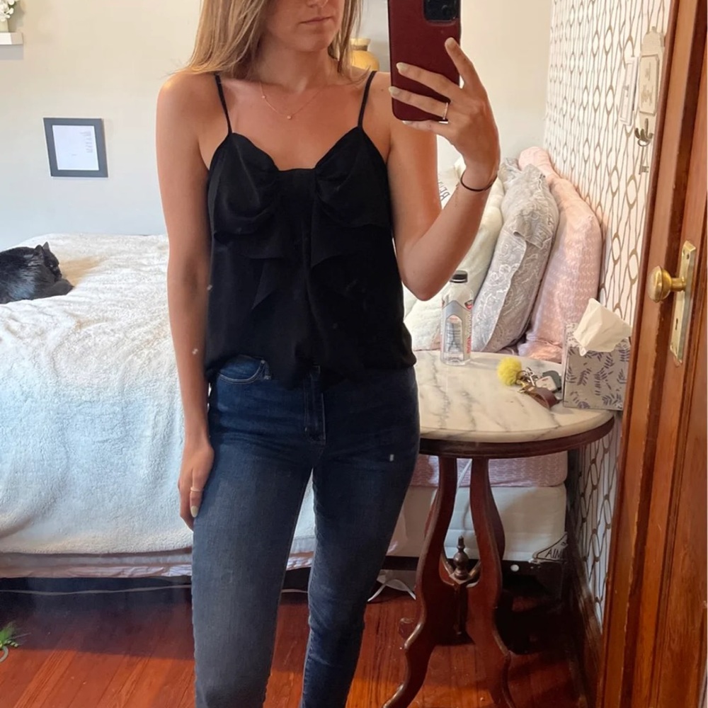 Black satin bow tank top